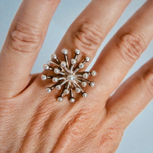Vintage Sterling Silver Starburst Ring Size 6 - Picture 7 of 8